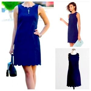 J crew navy scalloped shift dress Size 6 EUC stretchy career wear